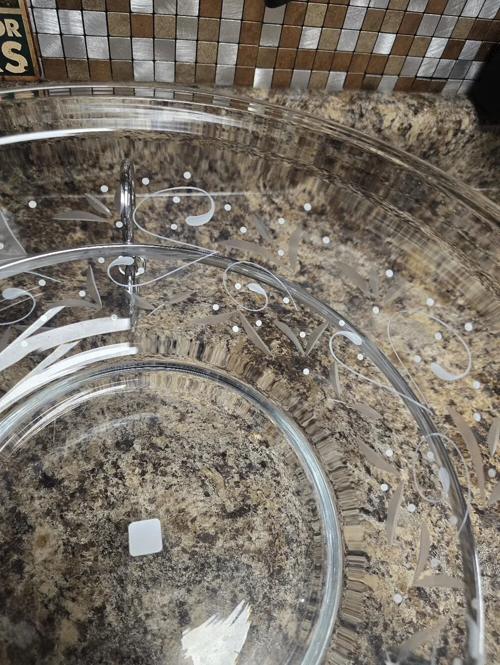 Clear Glass Serving Bowl with Silver Stand - Elegant Swirl Design